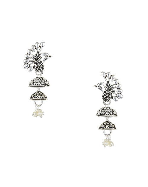 Lootkabazaar Oxidised Silver Peacock Jhumka Earrings For Womens (JEOJ81802)